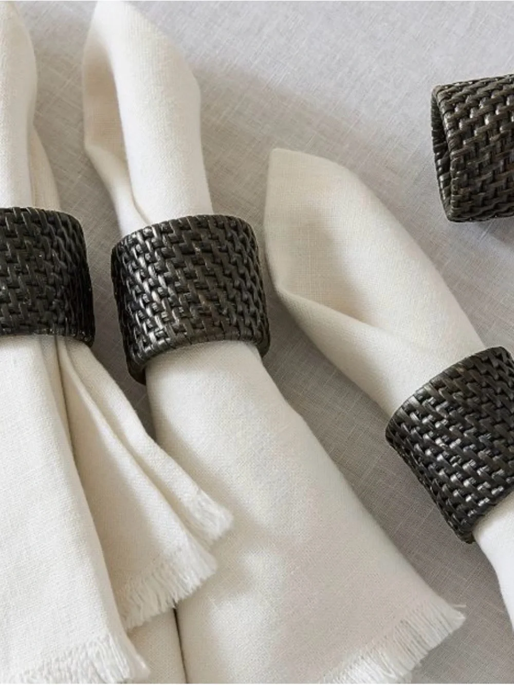 Pottery Barn Black Woven Napkin Rings Set of 4